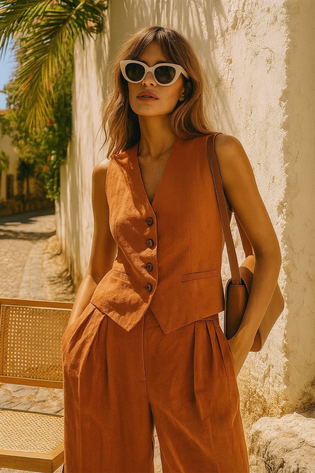 Alayna | Linen Vest & Pleated Wide-Leg Pants Two-Piece Set