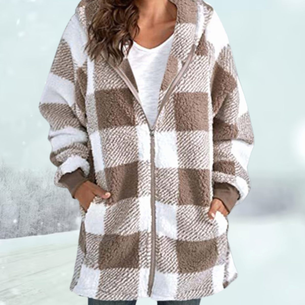 Greta | Women’s Checked Fleece Hooded Zip Coat