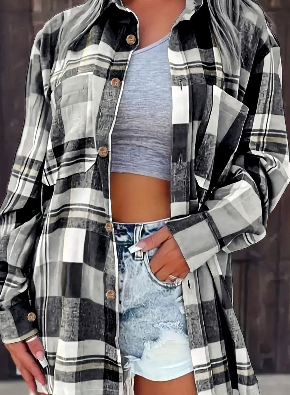Annika | Women’s Oversized Checked Flannel Shirt with Chest Pockets