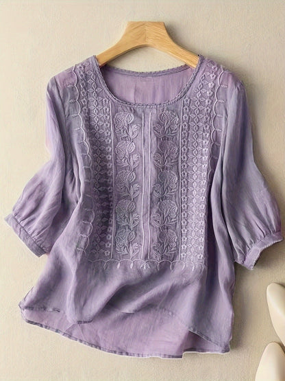 Savina | Embroidered Scoop-Neck Blouse