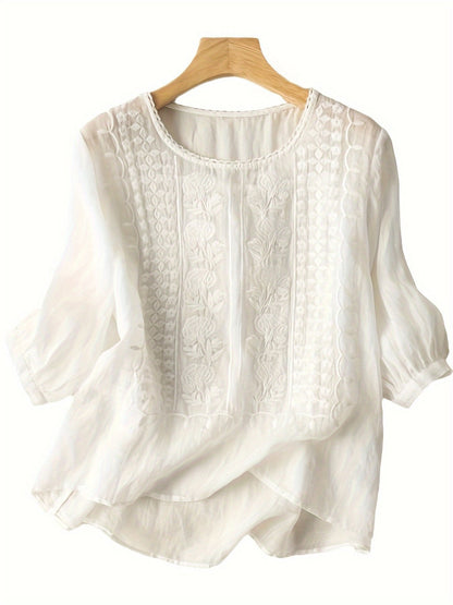 Savina | Embroidered Scoop-Neck Blouse