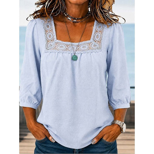 Elise | Lace-Trimmed Square Neck Blouse