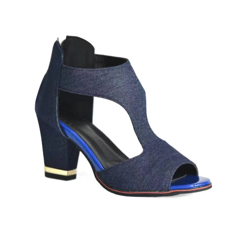 Rosenau | Luxuriöse Cut-Out Blockabsatz Sandalen