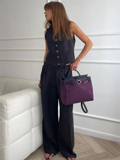 Alayna | Linen Vest & Pleated Wide-Leg Pants Two-Piece Set