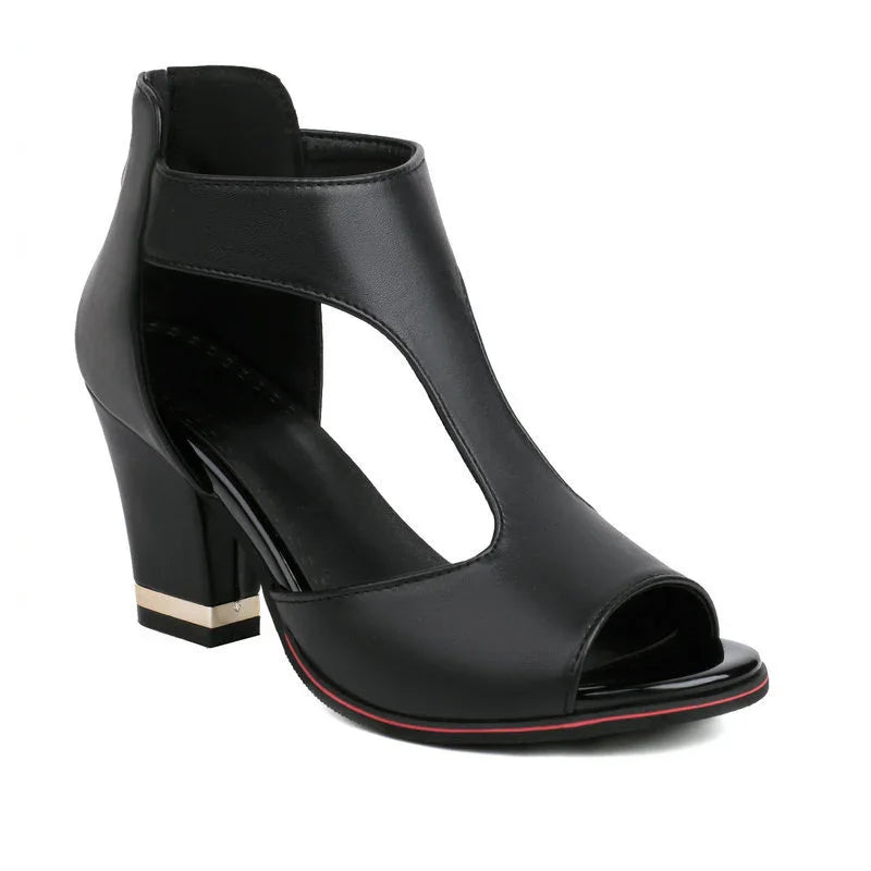 Rosenau | Luxuriöse Cut-Out Blockabsatz Sandalen
