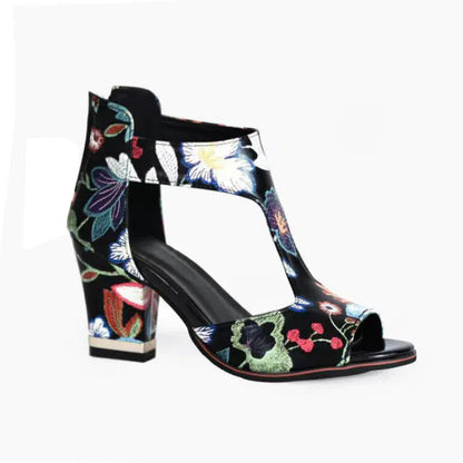 Rosenau | Luxuriöse Cut-Out Blockabsatz Sandalen