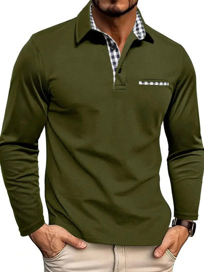 Zion | Contrast Detail Long-Sleeve Polo Shirt