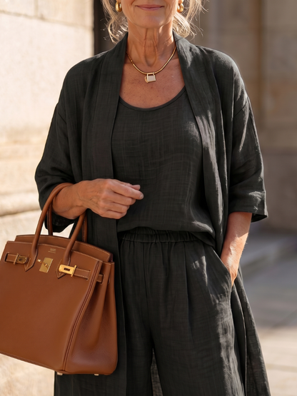 Adriana | Three-Piece Relaxed Top & Wide-Leg Pants Set