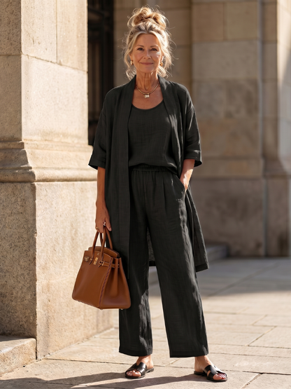 Adriana | Three-Piece Relaxed Top & Wide-Leg Pants Set