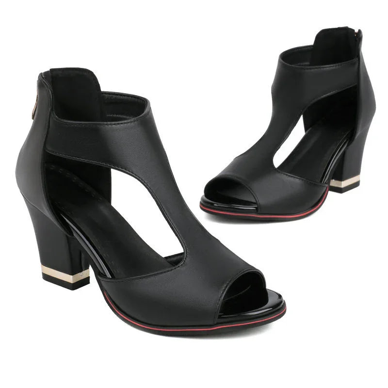 Rosenau | Luxuriöse Cut-Out Blockabsatz Sandalen