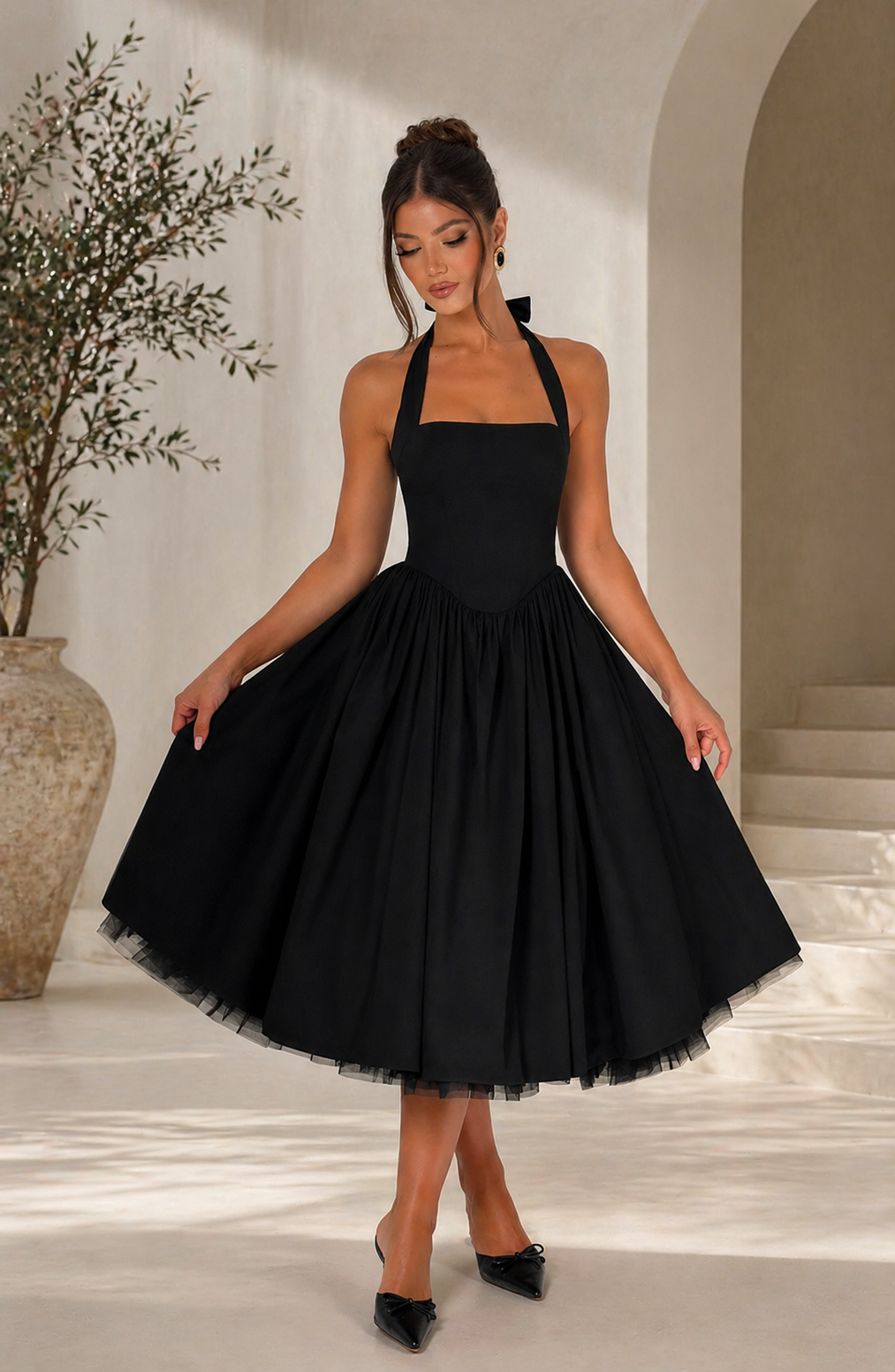 Ivy | Women Wedding Guest Halter Midi Dress