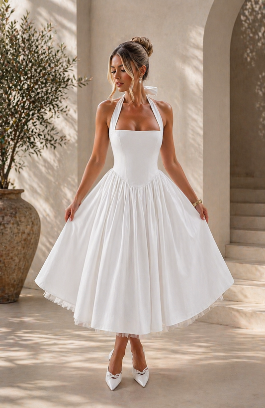 Ivy | Women Wedding Guest Halter Midi Dress