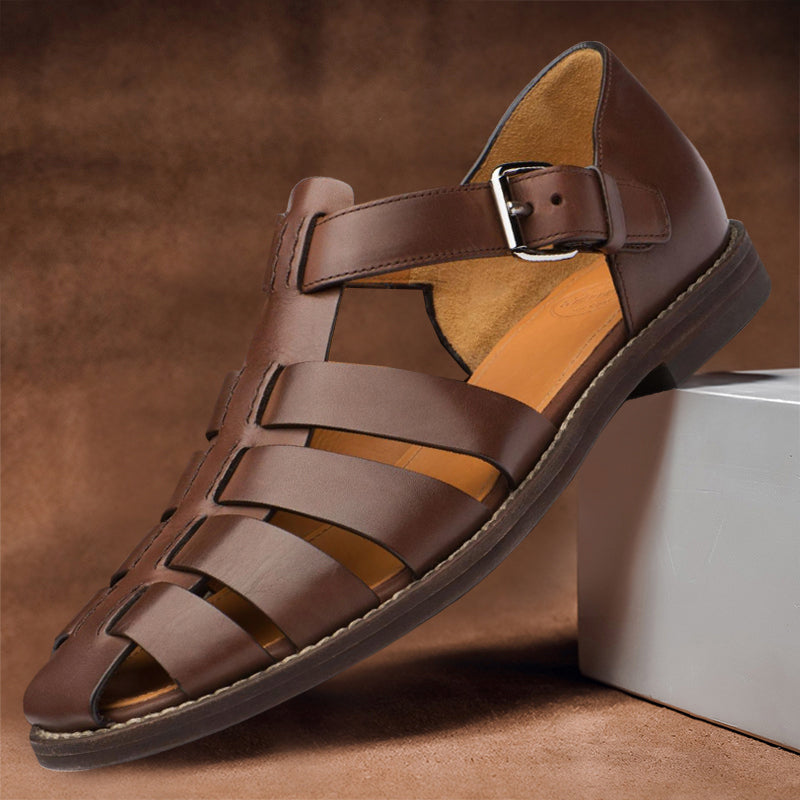 Rosenau | Herren Leder Fischer Sandalen
