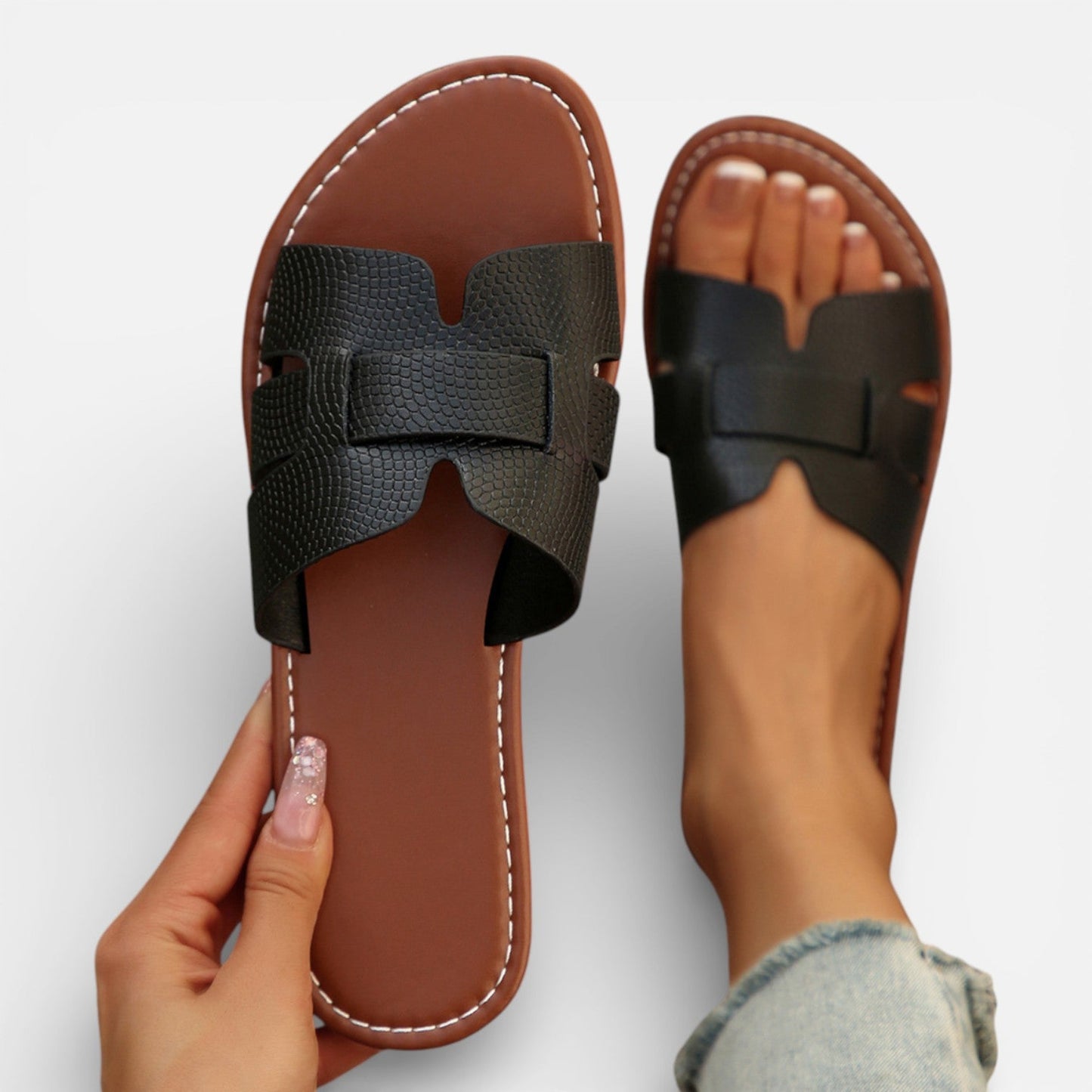 Rosenau | Damen Leder Rutschsandalen