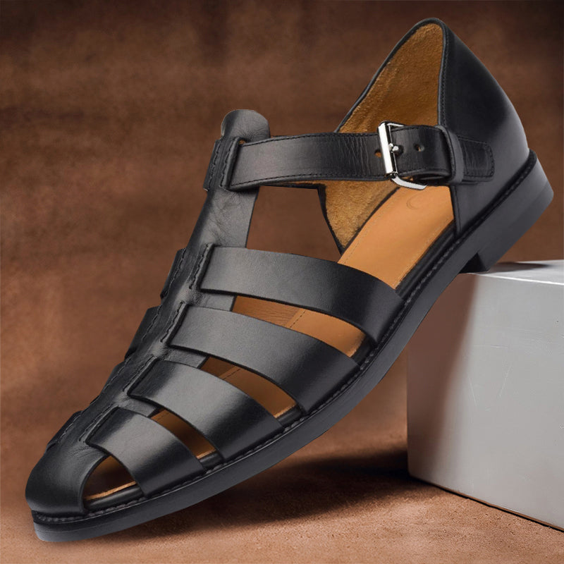 Rosenau | Herren Leder Fischer Sandalen