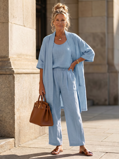 Adriana | Three-Piece Relaxed Top & Wide-Leg Pants Set