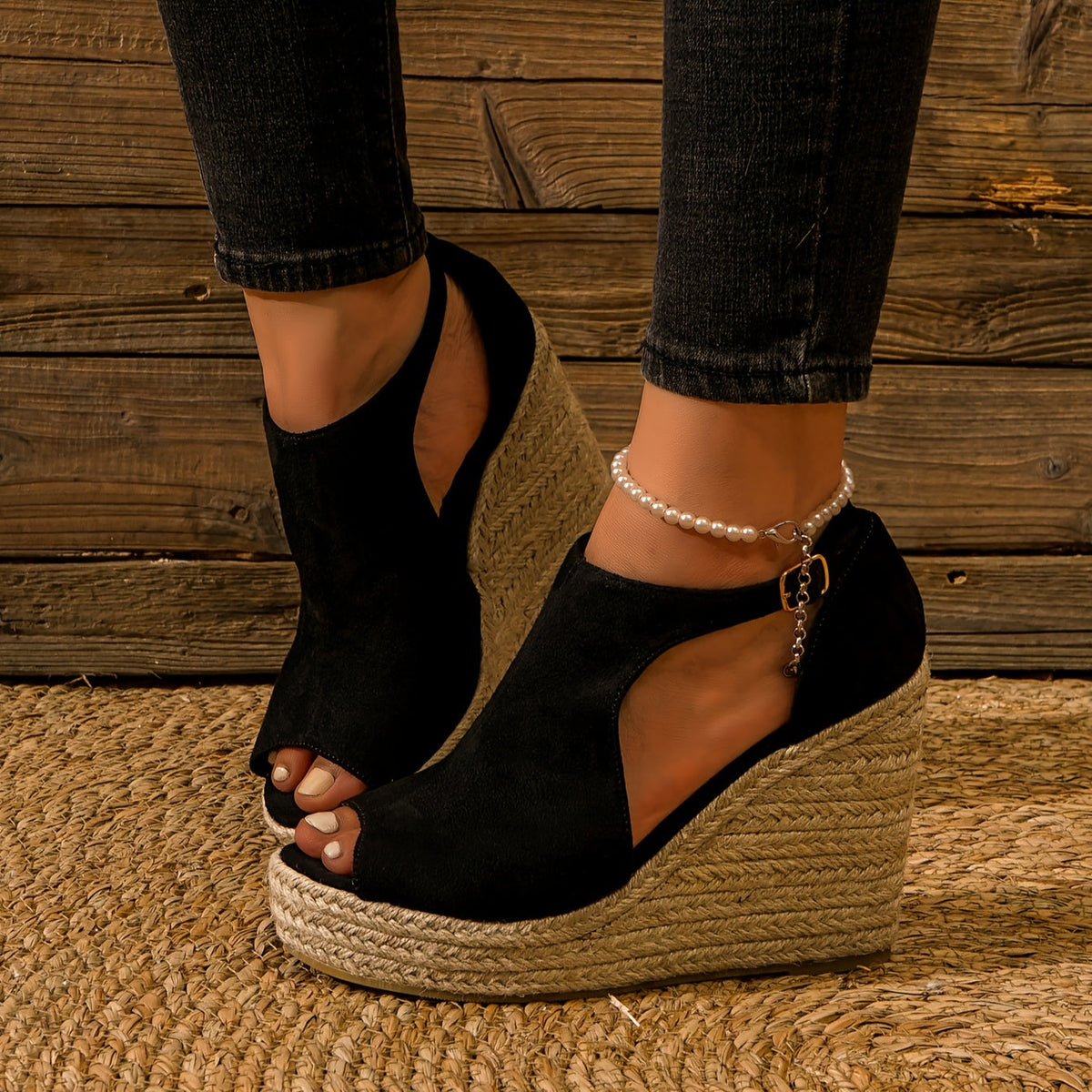 Hannah | Velvet Platform Wedges