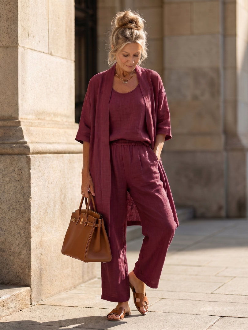 Adriana | Three-Piece Relaxed Top & Wide-Leg Pants Set