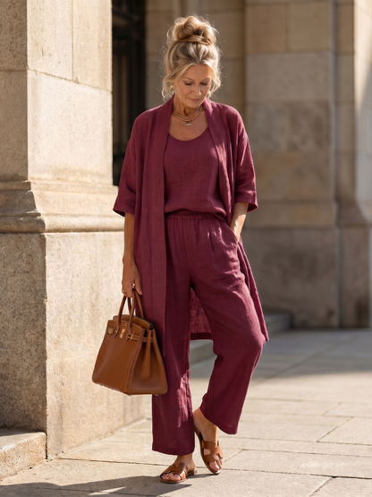 Adriana | Three-Piece Relaxed Top & Wide-Leg Pants Set