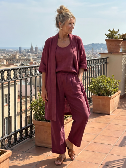 Adriana | Three-Piece Relaxed Top & Wide-Leg Pants Set
