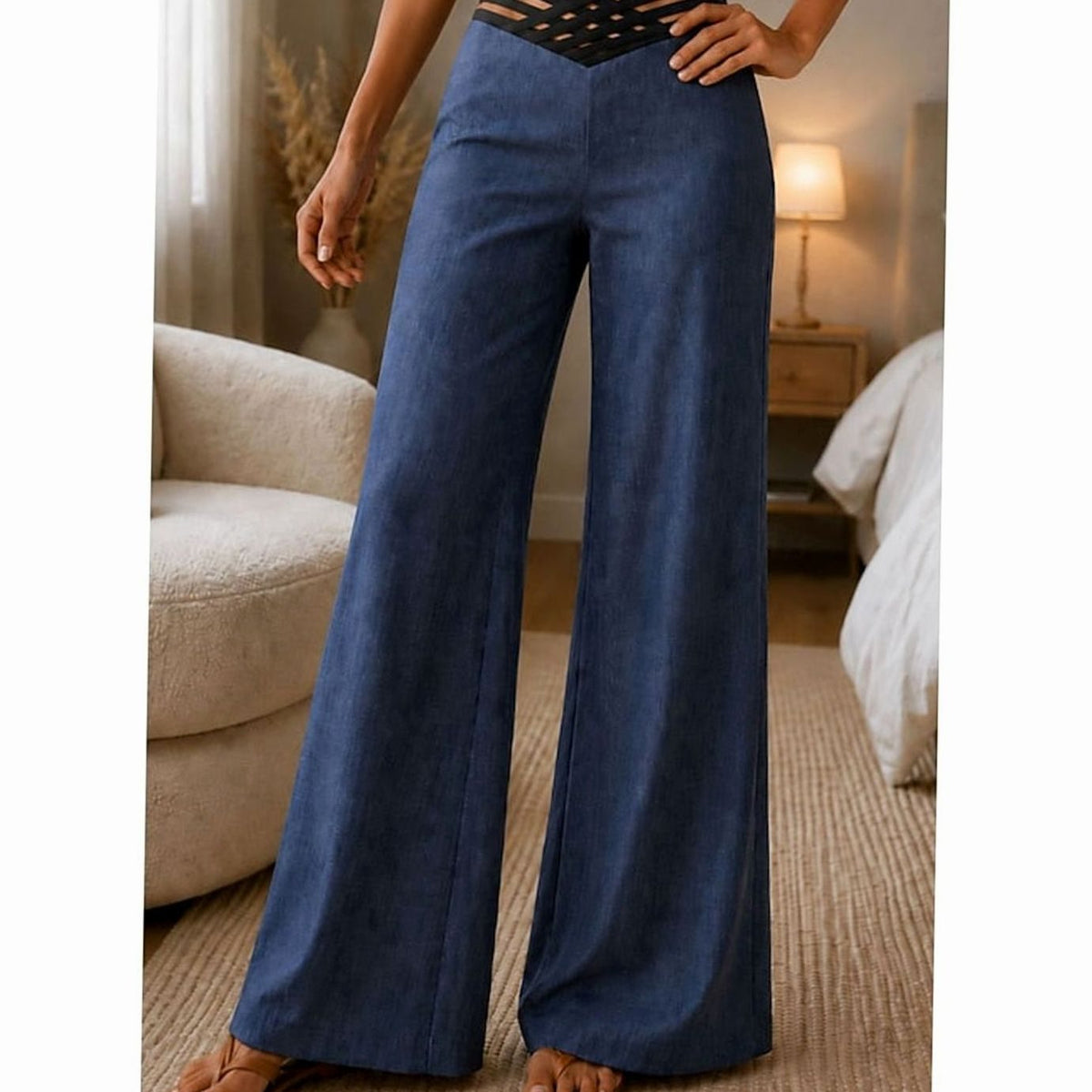 Emilia | Women’s High-Waist Wide-Leg Trousers with Crossover Waistband