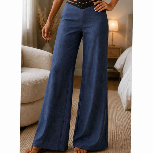 Emilia | Women’s High-Waist Wide-Leg Trousers with Crossover Waistband