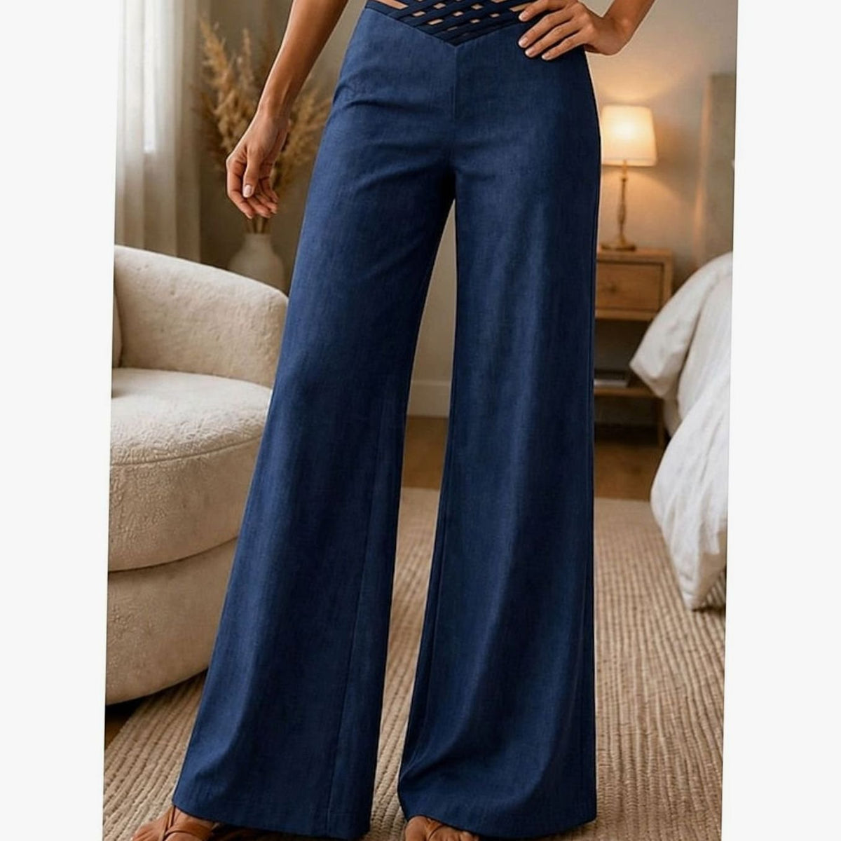 Emilia | Women’s High-Waist Wide-Leg Trousers with Crossover Waistband