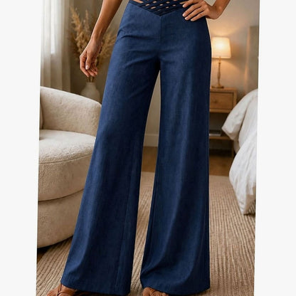 Emilia | Women’s High-Waist Wide-Leg Trousers with Crossover Waistband