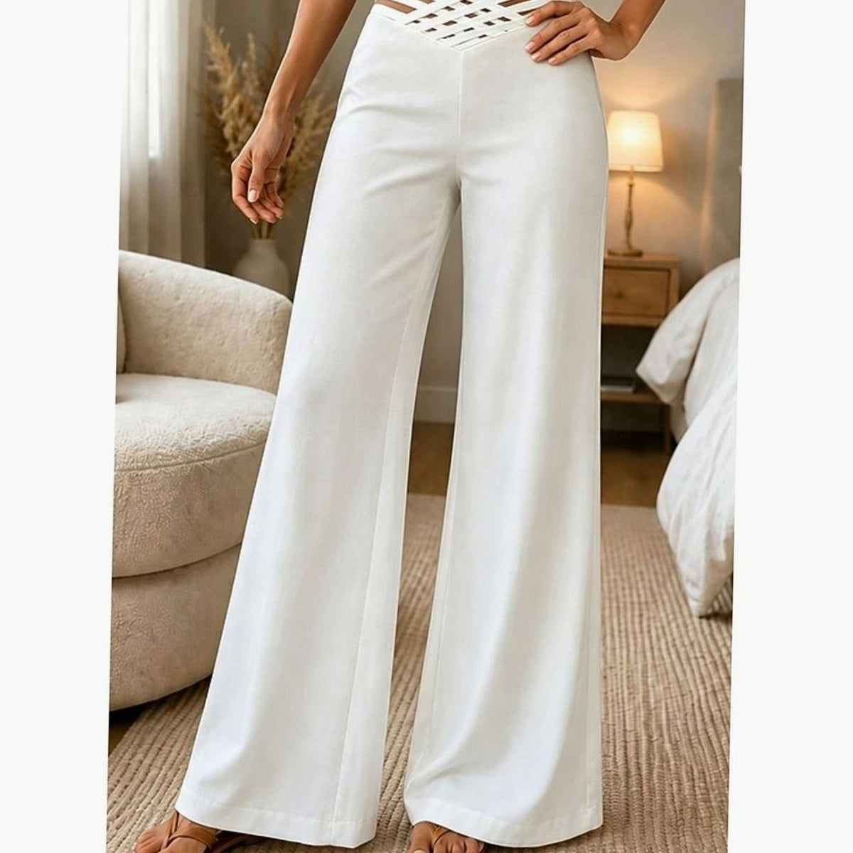 Emilia | Women’s High-Waist Wide-Leg Trousers with Crossover Waistband