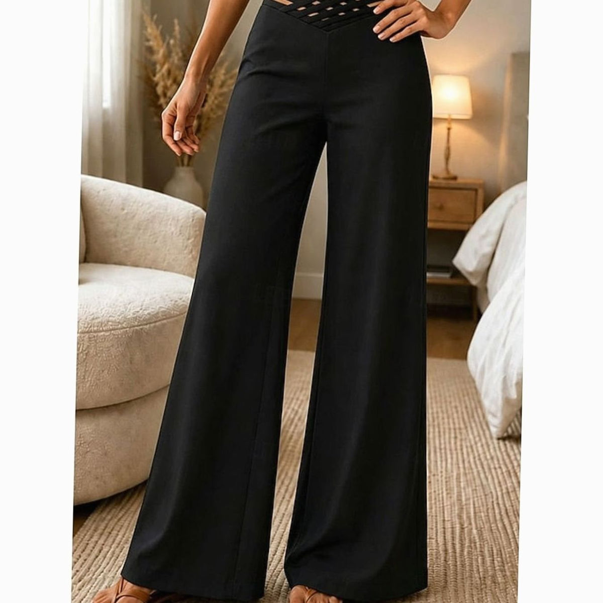 Emilia | Women’s High-Waist Wide-Leg Trousers with Crossover Waistband