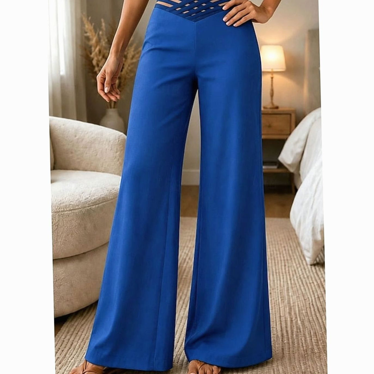 Emilia | Women’s High-Waist Wide-Leg Trousers with Crossover Waistband