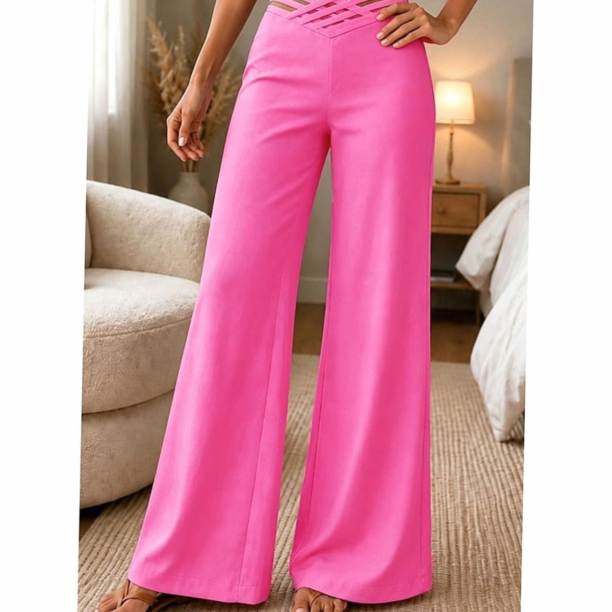 Emilia | Women’s High-Waist Wide-Leg Trousers with Crossover Waistband