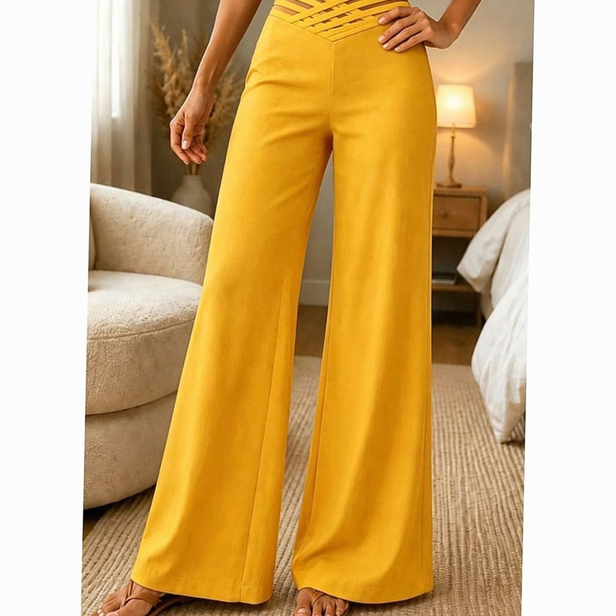 Emilia | Women’s High-Waist Wide-Leg Trousers with Crossover Waistband