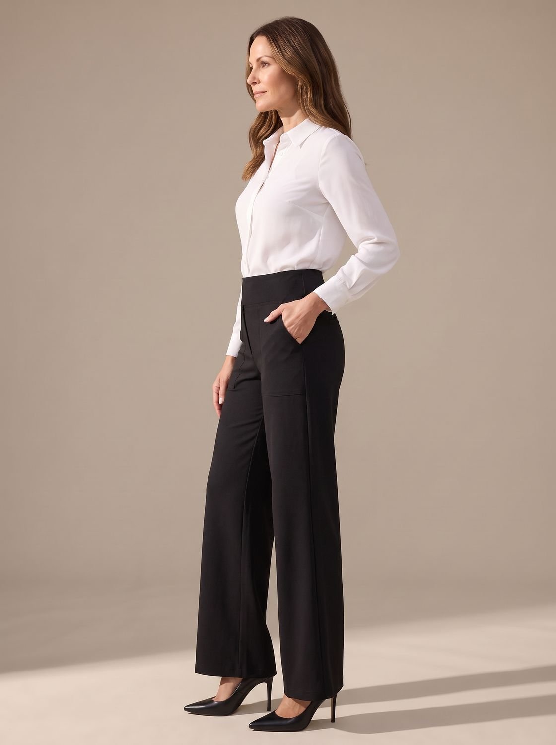 Elisabeth | Women’s High-Waist Wide-Leg Trousers with Elastic Waist & Pockets