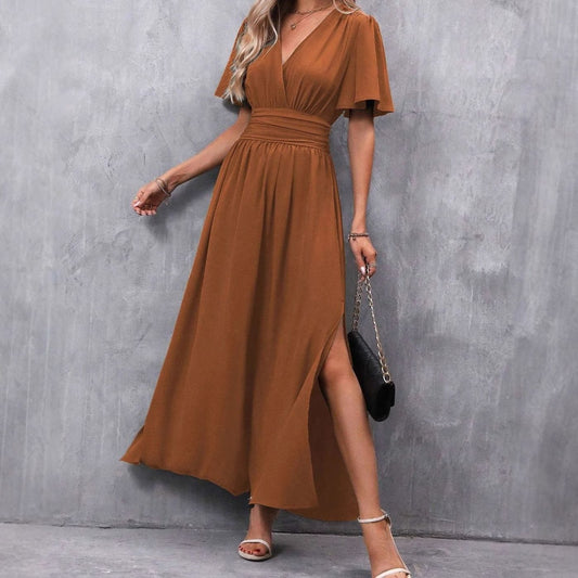 Charlotte | Women’s V-Neck Maxi Dress with Flutter Sleeves & Side Split