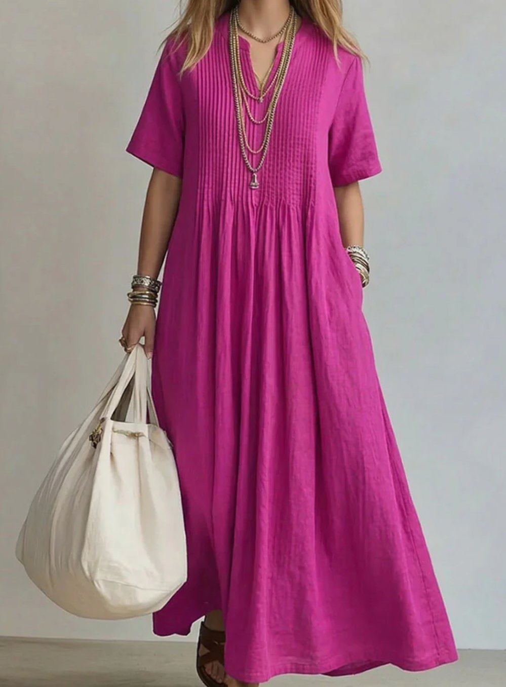 Katharina | Women’s Flowing V-Neck Pleated Maxi Dress