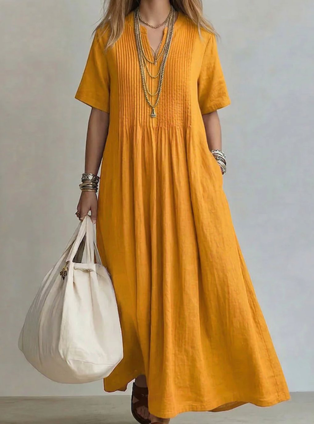 Katharina | Women’s Flowing V-Neck Pleated Maxi Dress