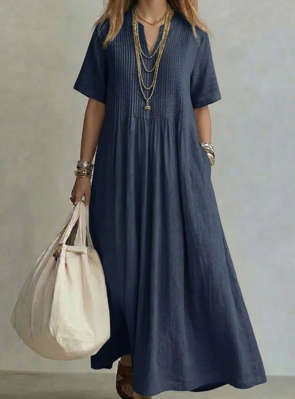 Katharina | Women’s Flowing V-Neck Pleated Maxi Dress