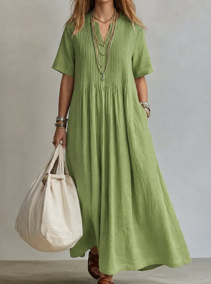 Katharina | Women’s Flowing V-Neck Pleated Maxi Dress