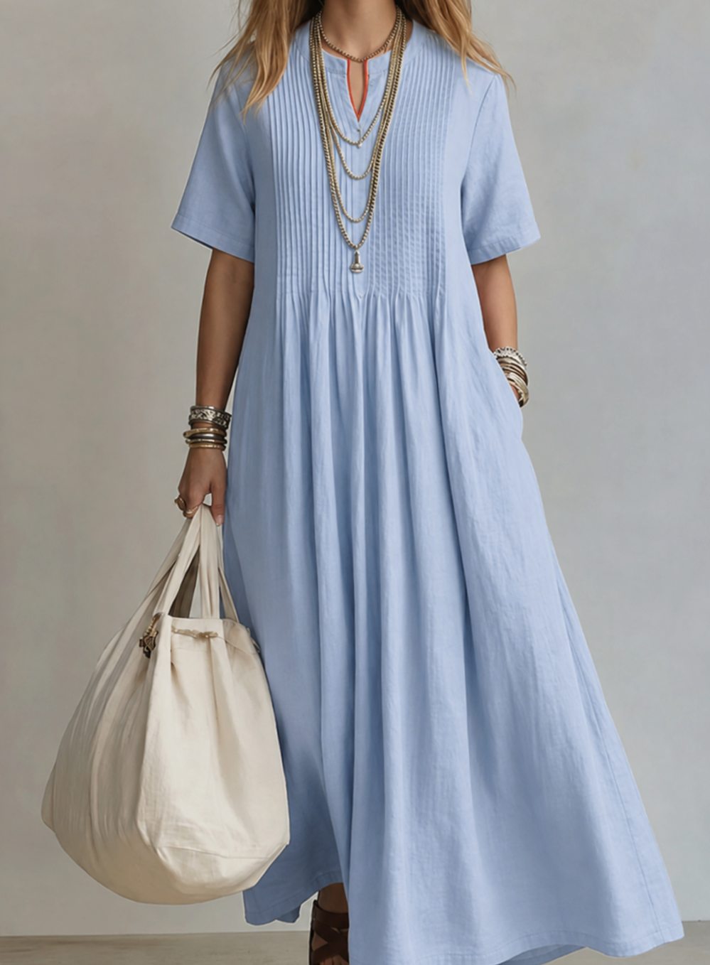Katharina | Women’s Flowing V-Neck Pleated Maxi Dress