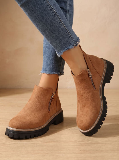 Frieda | Women’s Leopard Print Supportive Ankle Boots with Side Zip