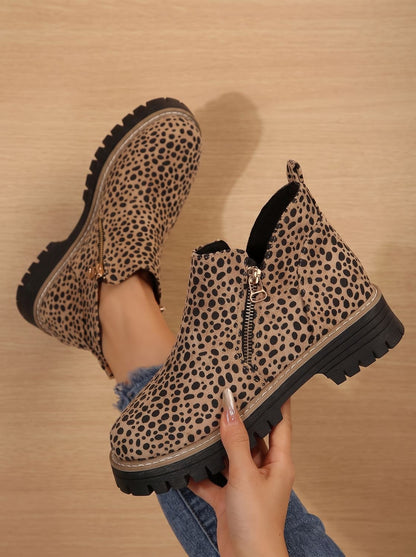 Frieda | Women’s Leopard Print Supportive Ankle Boots with Side Zip