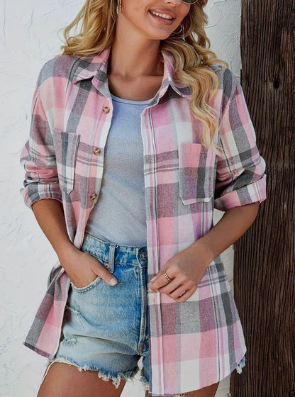 Annika | Women’s Oversized Checked Flannel Shirt with Chest Pockets