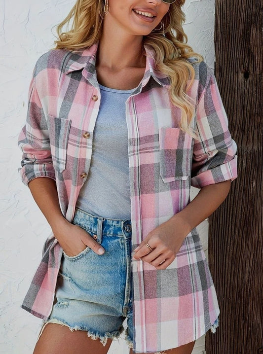 Annika | Women’s Oversized Checked Flannel Shirt with Chest Pockets