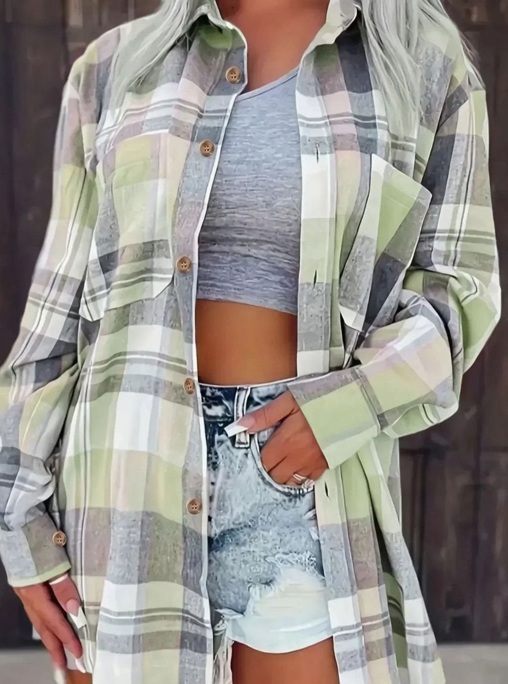 Annika | Women’s Oversized Checked Flannel Shirt with Chest Pockets