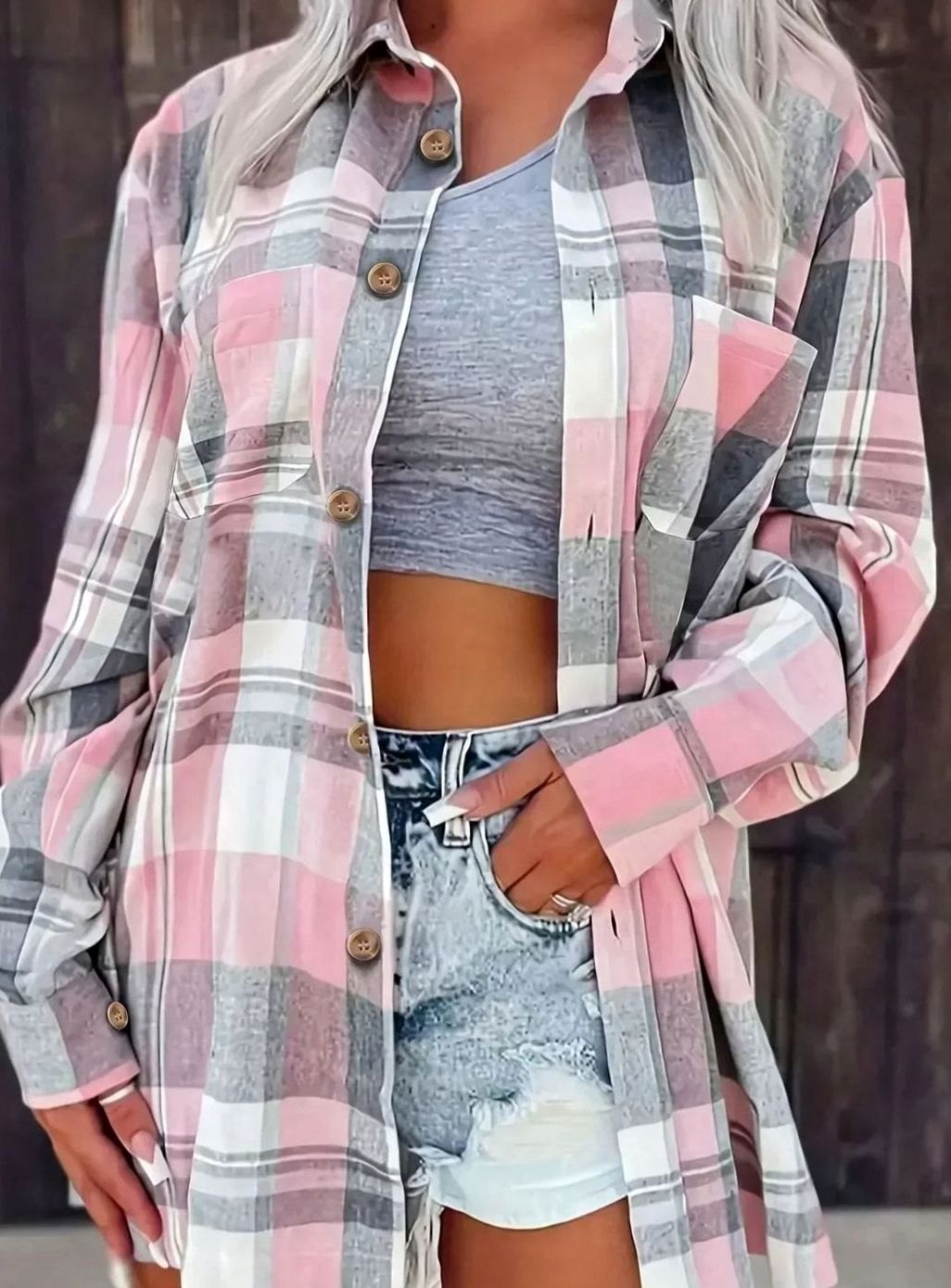 Annika | Women’s Oversized Checked Flannel Shirt with Chest Pockets
