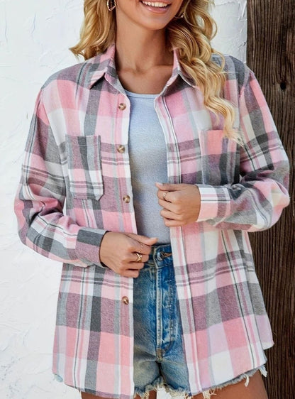 Annika | Women’s Oversized Checked Flannel Shirt with Chest Pockets