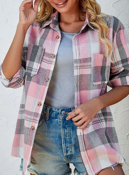 Annika | Women’s Oversized Checked Flannel Shirt with Chest Pockets