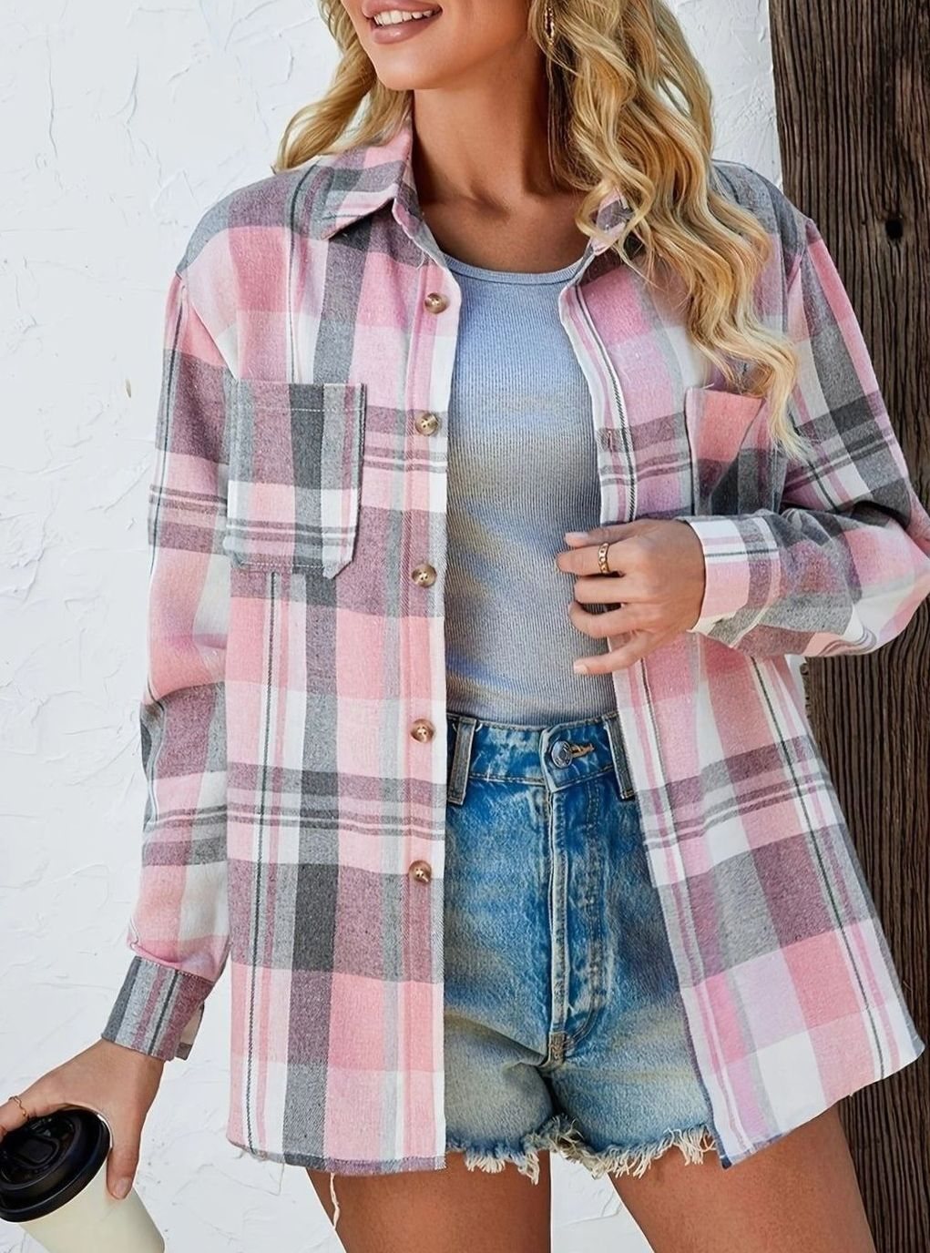 Annika | Women’s Oversized Checked Flannel Shirt with Chest Pockets