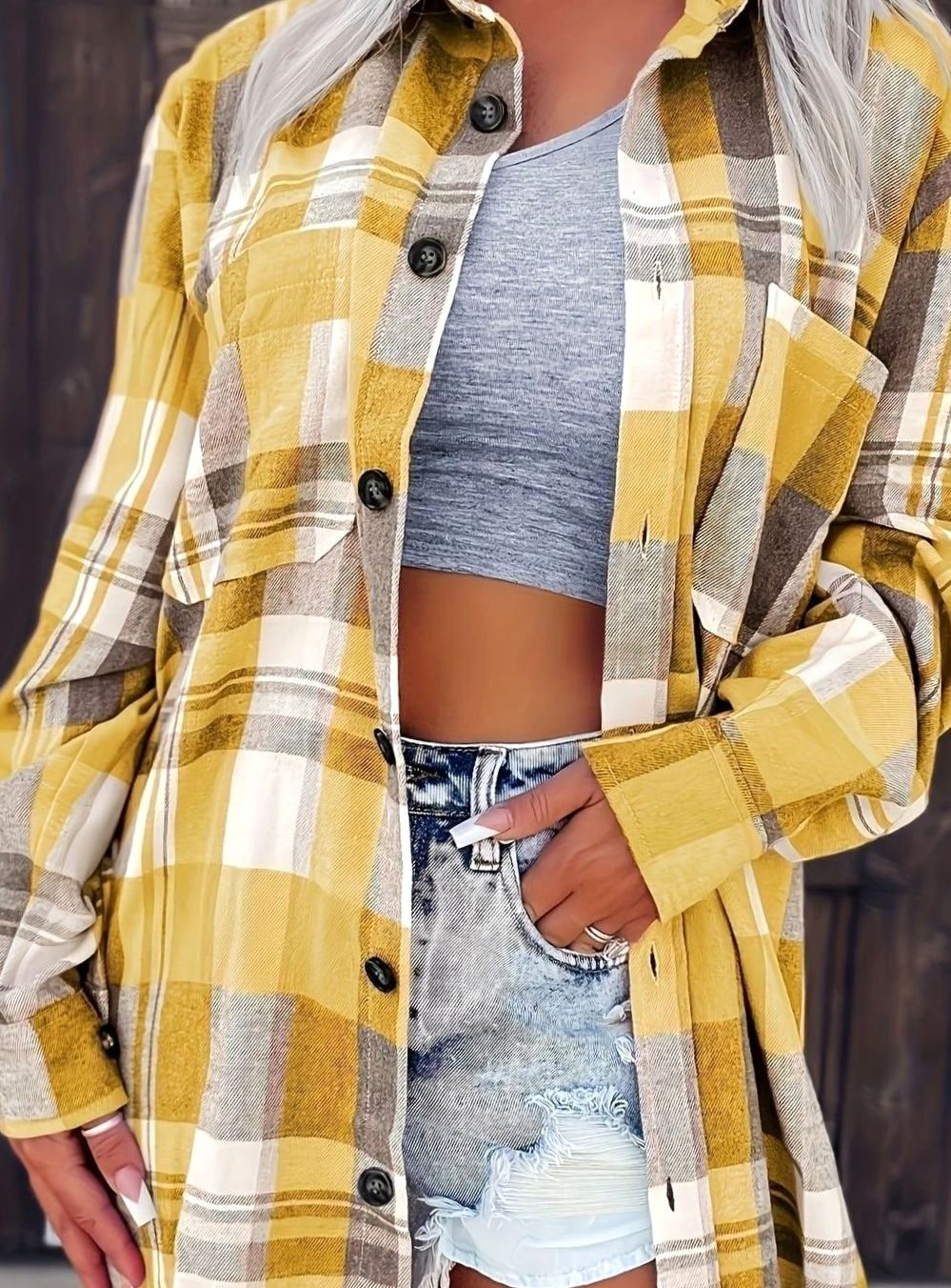 Annika | Women’s Oversized Checked Flannel Shirt with Chest Pockets